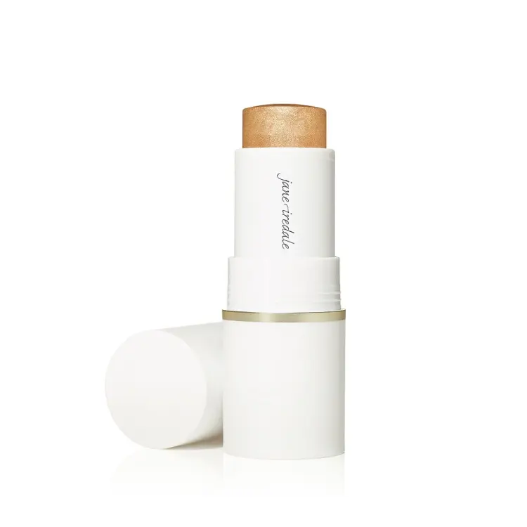 Na zdjęciu widzimy wielofunkcyjny kremowy, mineralny rozświetlacz w sztyfcie tzw. stick; Glow Time®  Highlighter Stick marki Jane Iredale w odcieniu Eclipse.