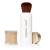 Na zdjęciu jest pędzel zintegrowany z pudrem sypkim  marki Jane Iredale Amazing Base. Produkt składa się z eleganckiego, białego pojemnika z miękkim, zaokrąglonym pędzlem oraz dwóch przezroczystych wkładów z pudrem ochronnym.