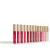 Na przesłanym zdjęciu widzimy pełną linię błyszczyków Jane Iredale HydroPure Hyaluronic Lip Gloss. Każdy z nich ma wyjątkowy kolor i wykończenie – od transparentnych, przez delikatne róże i brzoskwinie, aż po intensywne czerwienie i burgundy.