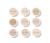 Na zdjęciu widać dziewięć okrągłych pudrów w wersji mini marki Jane Iredale, ułożonych w siatkę 3x3. Każdy z nich ma inny odcień – od bardzo jasnych po nieco ciemniejsze tonacje, idealne do dopasowania do różnych typów cery.