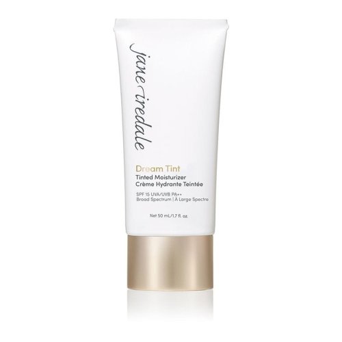 Opakowanie JANE IREDALE Dream Tint Tinted Moisturizer to elegancka tubka z miękkiego plastiku w kolorze beżowym, z delikatnymi złotymi akcentami. Ma praktyczny otwór dozujący, umożliwiający łatwą aplikację. Pojemność to 40 ml.