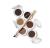 Pudry do stylizacji brwi marki jane iredale: Pięć okrągłych pudełeczek z białymi wieczkami, które są otwarte i ukazują różne odcienie pudrowych produktów do brwi — od jasnego beżu, przez ciepły brąz, aż po głęboki, ciemny brąz.