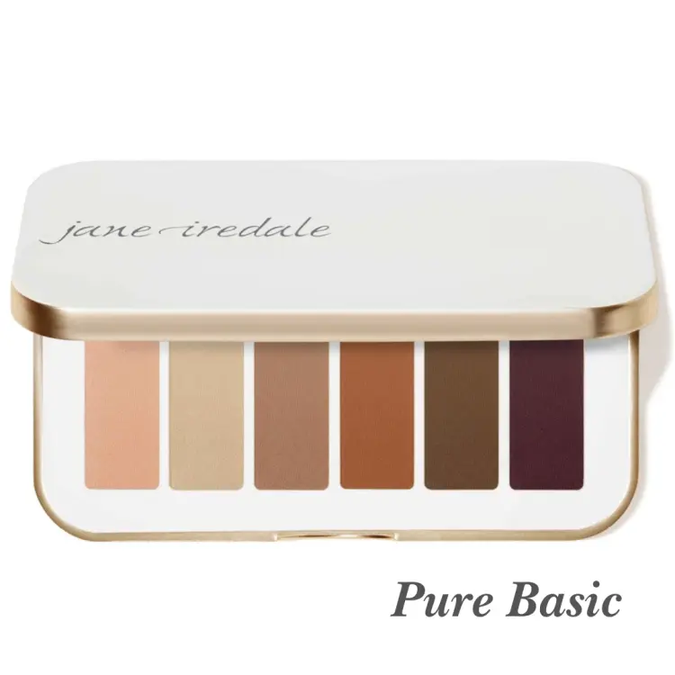 Paleta sześciu cieni do powiek Pure Basics od Jane Iredale to uniwersalne zestawienie neutralnych matowych odcieni, w biało złotym eleganckim kompakcie.