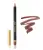 Na grafice widoczna jest próbka koloru kredki do ust Jane Iredale Lip Pencil w odcieniu Nutmeg. Kolor ma ciepły, przytłumiony czerwono-brązowy ton – to elegancki, kobiecy odcień  z lekko przybrudzonym wykończeniem.