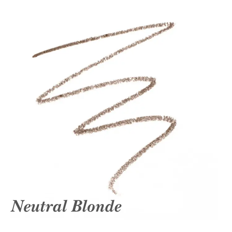 Próbka koloru kredki do brwi Jane Iredale PureBrow Shaping Pencil Neutral Blonde – neutralny, średni odcień blondu z delikatnym beżowym podtonem. Świetny dla jasnych i średnich blondynek, które szukają subtelnego, naturalnego efektu.