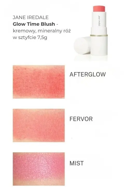 Na zdjęciu widać próbki kolorów produktu Glow time blush stick w formie swatchy, na damskim przedramieniu o jasnej i średniej karnacji.