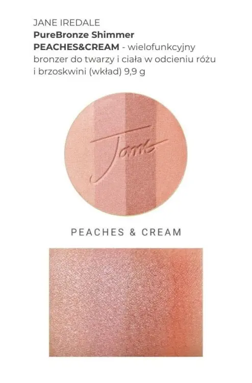 Na zdjęciu widać próbki kolorów produktu purebronze shimmer bronzer peaches&cream w formie swatchy, na damskim przedramieniu o jasnej i średniej karnacji.