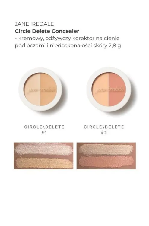 Na zdjęciu widać próbki kolorów produktu circle delate concealer w formie swatchy, na damskim przedramieniu o jasnej i średniej karnacji.