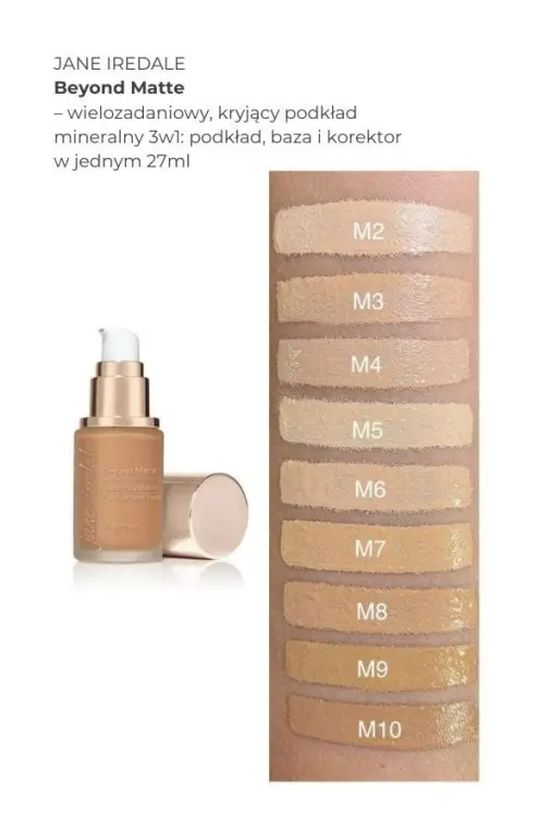 Na zdjęciu widać próbki kolorów produktu beyond matte w formie swatchy, na damskim przedramieniu o jasnej i średniej karnacji.