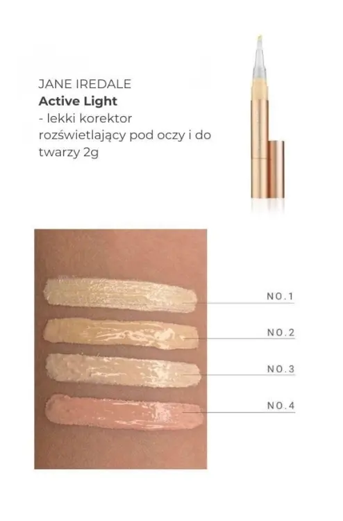 Na zdjęciu widać próbki kolorów produktu active light w formie swatchy, na damskim przedramieniu o jasnej i średniej karnacji.