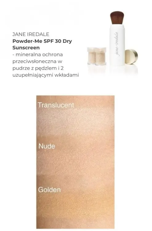 Na fotografii jsou vidět vzorky barev produktu powder-me spf 30 ve formě swatchů na ženském předloktí se světlou a střední barvou pleti.