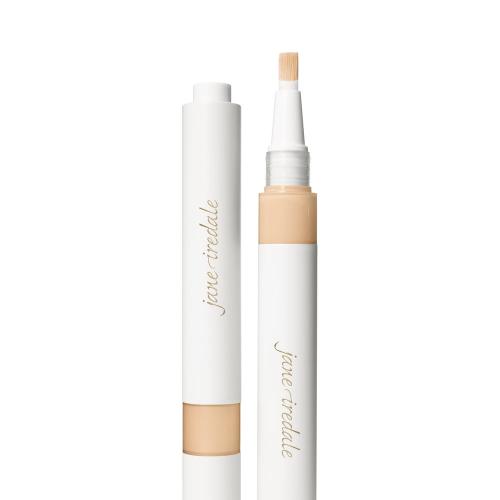 Na zdjęciu znajduje się korektor w pędzelku marki jane iredale – Skintuition Brightening Under Eye Concealer. Widać opakowanie typu twist z wbudowanym aplikatorem-pędzelkiem oraz zatyczkę. Produkt służy do rozświetlania i maskowania cieni pod oczami.