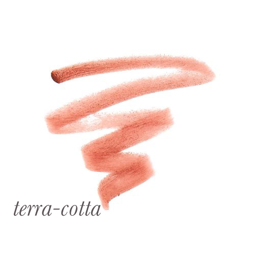 Próbka koloru kredki Jane Iredael Lip Pencil Terra-Cotta Ceglany, koralowo-brązowy kolor. Świetny dla osób lubiących ciepłe, ziemiste barwy podkreślające usta subtelnym kolorem.